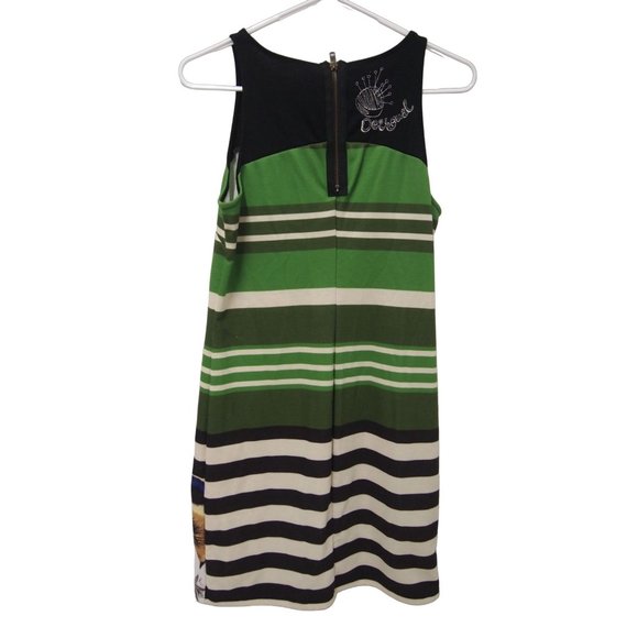 Desigual Womens Dress M Chula Knit Bodycon Striped Green Floral Sleeveless - Picture 2 of 6